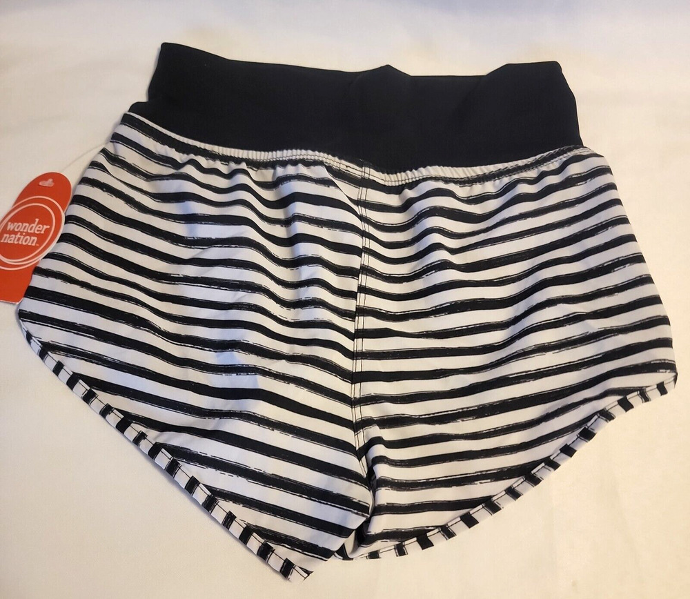 Wonder Nation Girls Board Short Black & White Stripes L (10-12) Plus